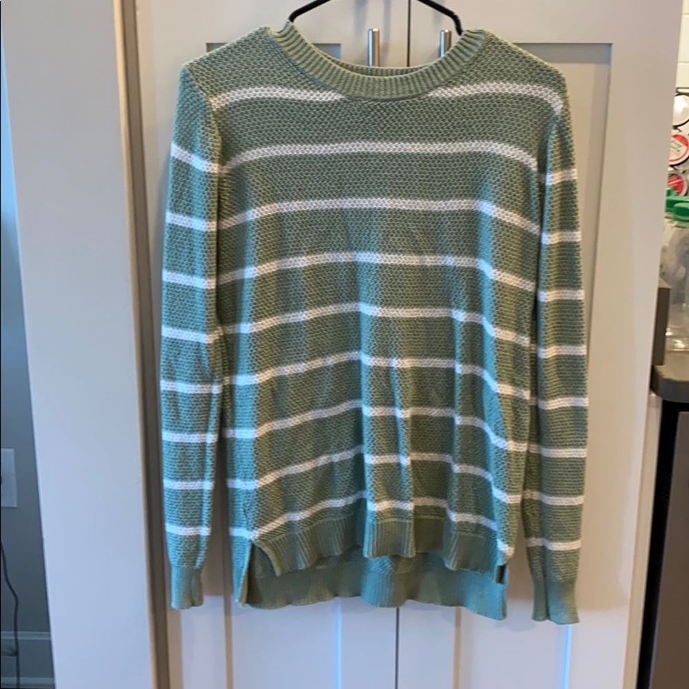 Green and white striped light sweater